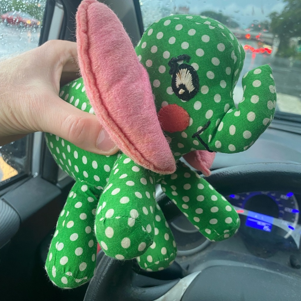 Vintage Handmade Green with White Polka dot Elephant Plush Stuffed Animal